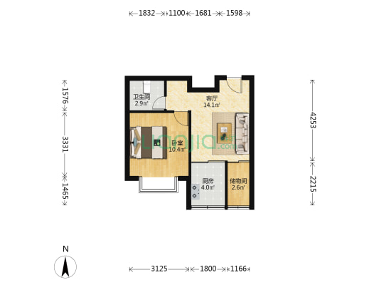 新乐花园北区 1室1厅1卫 44平方