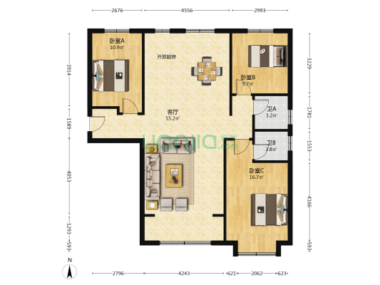 润江云玺 3室1厅2卫 140平方