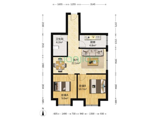 马房山经济适用房 2室1厅1卫 65平方