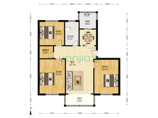 良隆园 3室1厅1卫 111平方