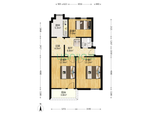 叠彩路4号大院 3室1厅1卫 63平方