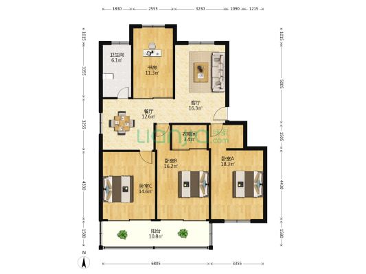 新蒲苑 4室2厅1卫 129平方