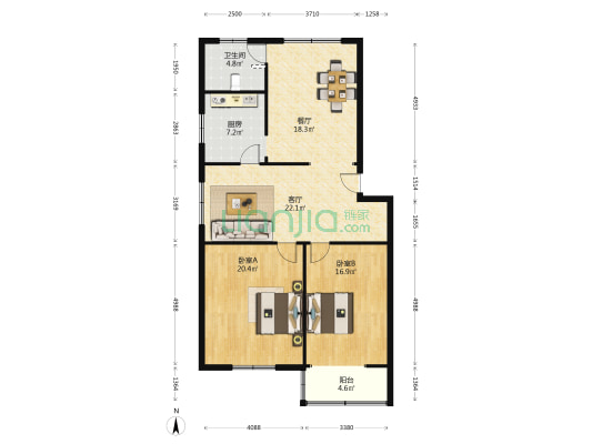 美好佳园 2室2厅1卫 112平方