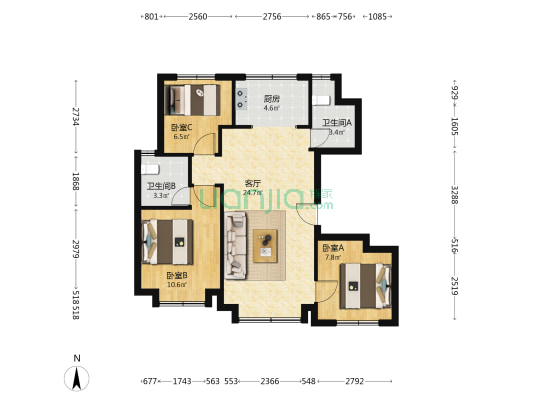 中建·璟秀 3室1厅2卫 89平方