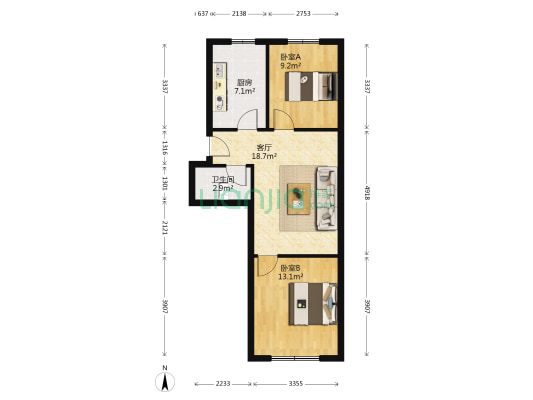 虎山路 2室1厅1卫 64平方