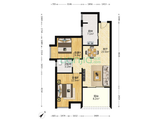 福城中央 2室1厅1卫 76平方