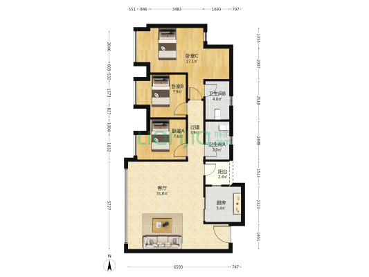 铁建丨建发云著 3室1厅2卫 92平方