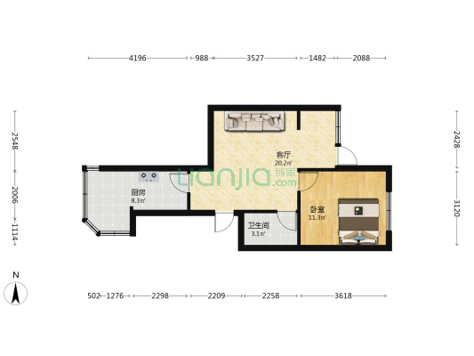 科院街8号院 1室1厅1卫 52平方
