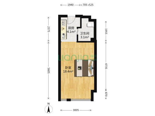 未名城紫光公寓 1室0厅1卫 43平方