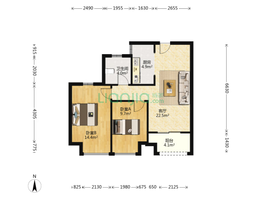 路劲国际城 2室1厅1卫 79平方