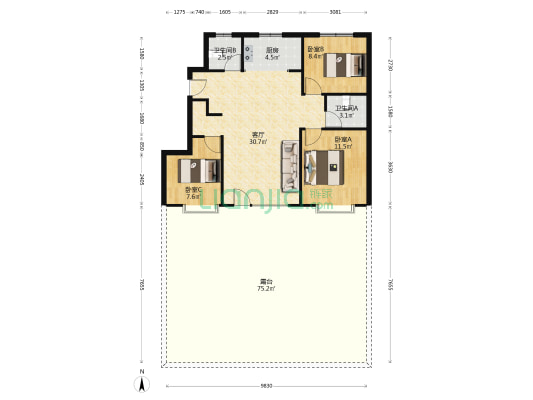华侨城·城市客厅 3室1厅2卫 99平方