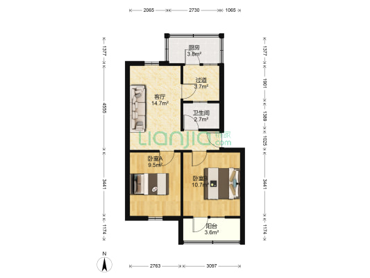 热力楼 2室1厅1卫 65平方