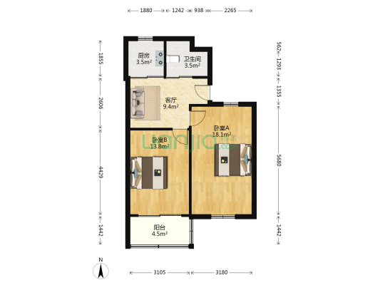 荷叶新村 2室1厅1卫 66平方