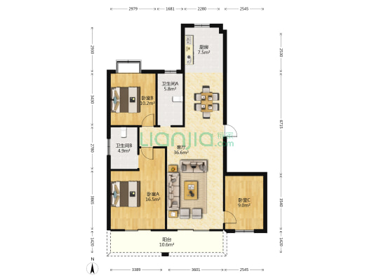 紫峻云庭 3室1厅2卫 128平方