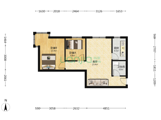 房产证满5年，毛坯房，可以随意装修-户型图