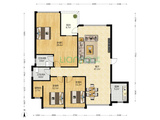 振业中央华府 3室1厅2卫 149平方