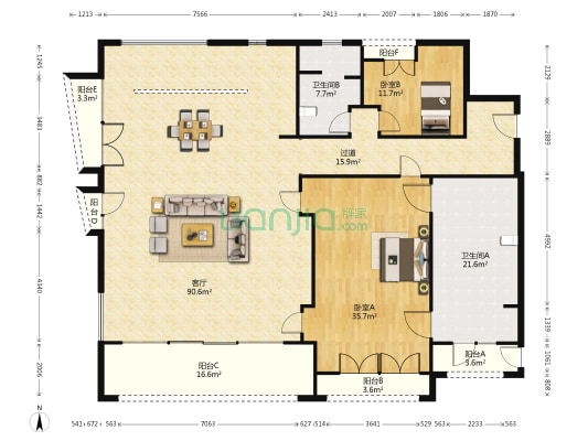 西溪天堂悦居 2室1厅2卫 236平方