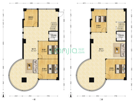 日月星城国际商务中心 4室2厅2卫 134平方