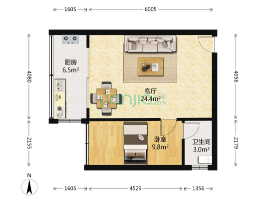 城市碧园 1室1厅1卫 65平方
