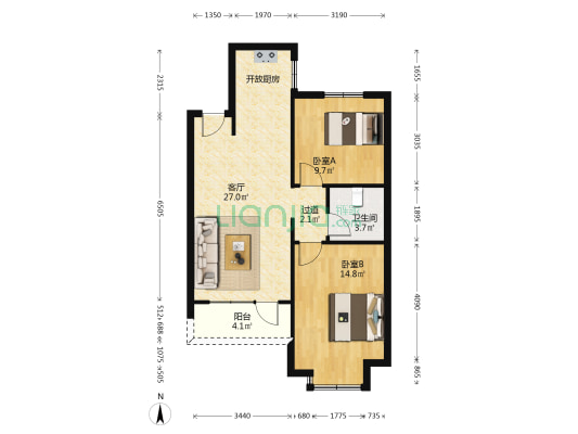 中仁少海澜山 2室1厅1卫 78平方