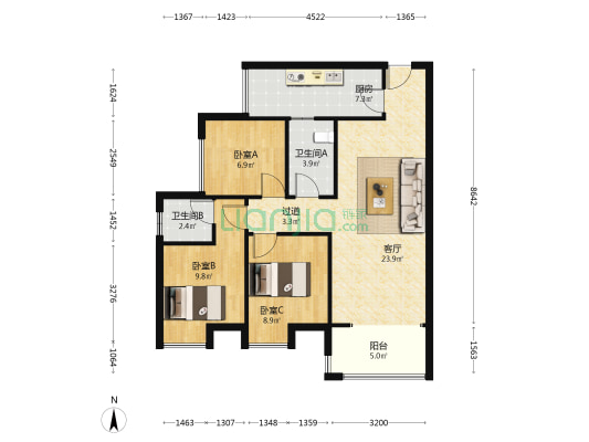 胜和世家 3室1厅2卫 92平方