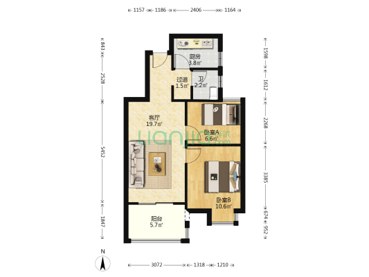四里河畔A区 2室1厅1卫 65平方