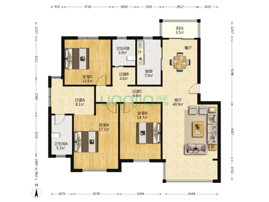 高运•皇家御都 3室1厅2卫 144平方