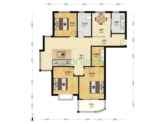 金光岭南风景 3室2厅1卫 125平方