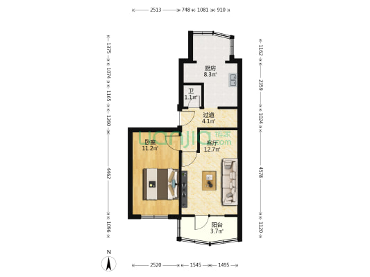 电信小区家属院（五泉路） 1室1厅1卫 42平方