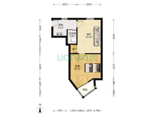 中山北路43号 1室1厅1卫 50平方