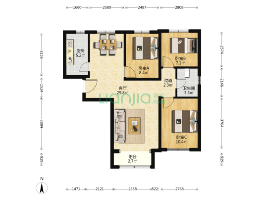 金通阳光苑南区 3室1厅1卫 103平方
