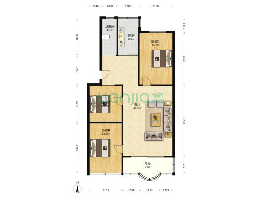 四照园街7号 3室1厅1卫 117平方
