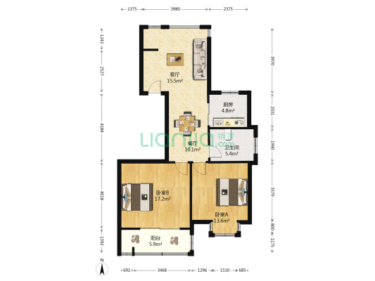 大运府邸东区 2室2厅1卫 88平方