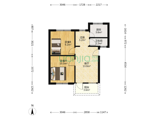 北部湾西路42号 2室1厅1卫 55平方