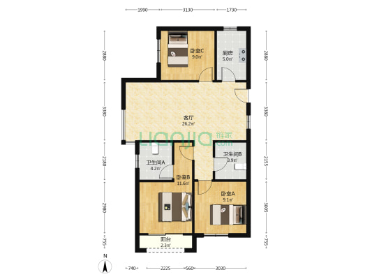 通透三居室  小区环境优雅  房本满二-户型图