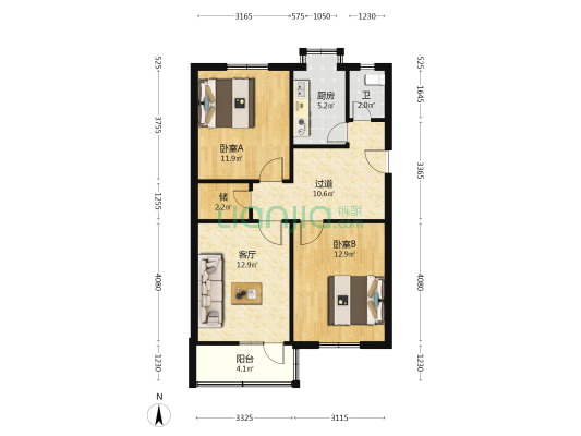南菜园恢复楼 2室1厅1卫 80平方