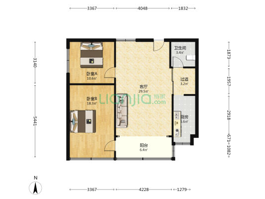 坡子街综合楼 2室1厅1卫 96平方
