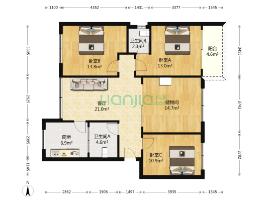 草金东路48号院 3室1厅2卫 111平方