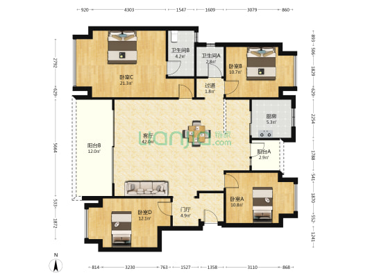 龙湖云瑶玉陛玉山一组团 4室1厅2卫 143平方