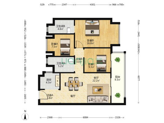 中交泓园 3室1厅2卫 112平方