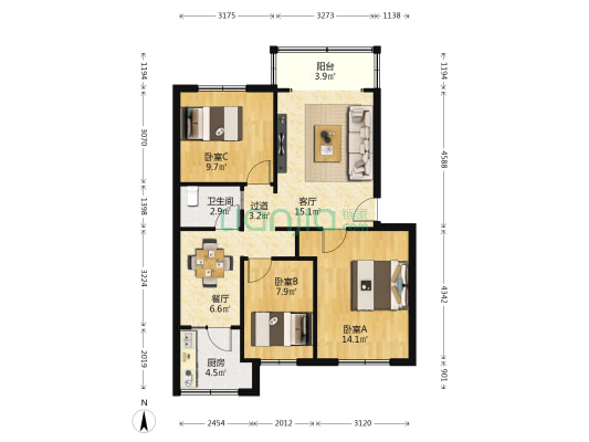 富民路二段28号 3室2厅1卫 76平方