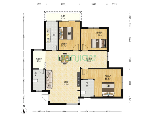 宝发金海苑 3室1厅2卫 123平方