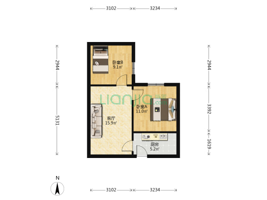 中兴路53号 2室1厅0卫 46平方