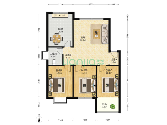 学府花园 3室1厅1卫 106平方