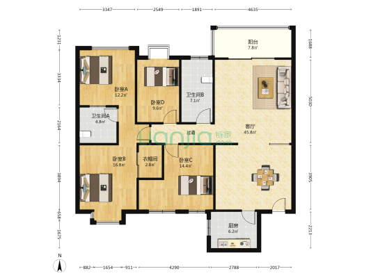 星雨心苑 4室1厅2卫 143平方