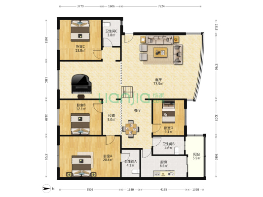 南丰花园- 4室1厅3卫 188平方