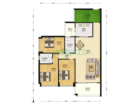 金凤皇庭 3室1厅2卫 140平方