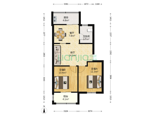 化机小区 2室2厅1卫 72平方