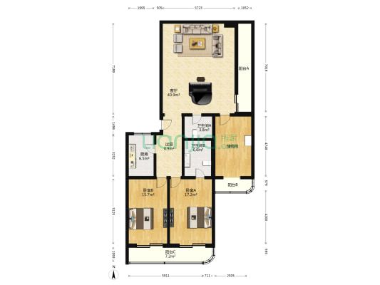 知春大厦 2室1厅2卫 183平方