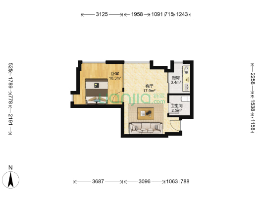 伯伦时代 1室1厅1卫 50平方